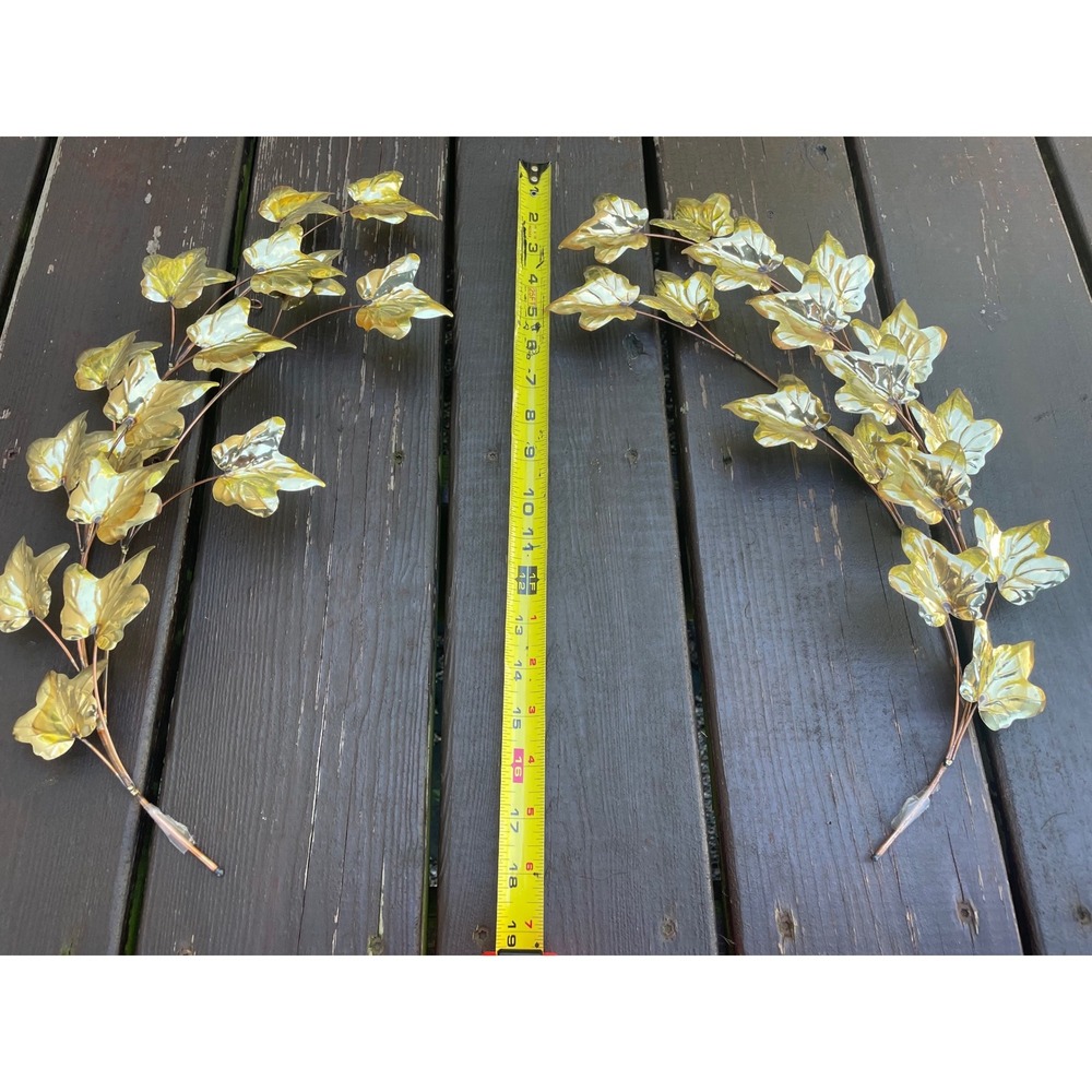 Vintage Brass Ivy Leaf Wall Hanging Pair Mid Century Modern Botanical Decor 19in